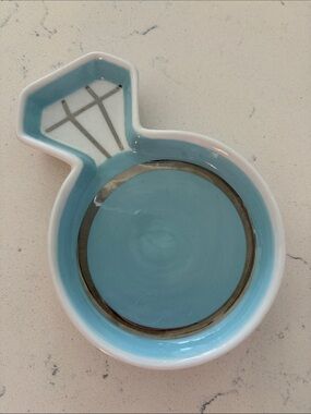 Ceramic Ring Dish in Light Blue with Silver Accent